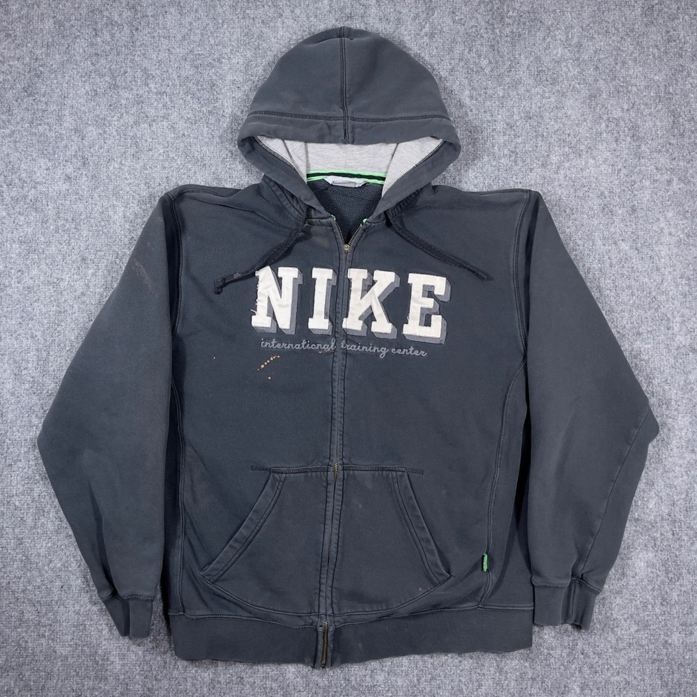 Y2K Nike Full Zip Hoodie Mens XL Gray International Training Center Vtg Applique